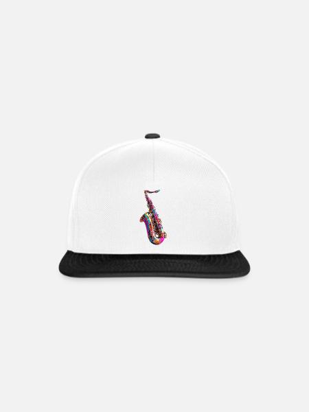 Kunterbuntes Saxophondesign - Snapback Cap - Weiß/Schwarz