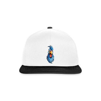 Ein blau-gefiederter Hahn - Snapback Cap - Weiß/Schwarz - Vorne