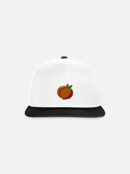 Pfirsich bestickt - Snapback Cap - Weiß/Schwarz