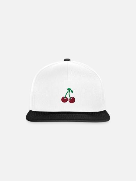 Kirschen bestickt - Snapback Cap - Weiß/Schwarz