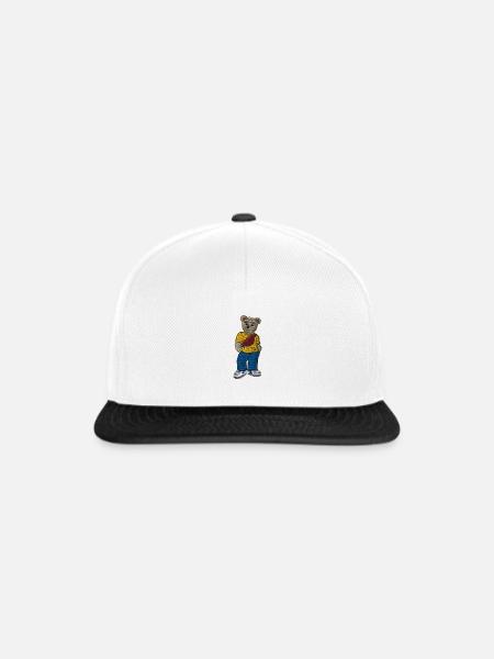 Teddybär 3 bestickt - Snapback Cap - Weiß/Schwarz
