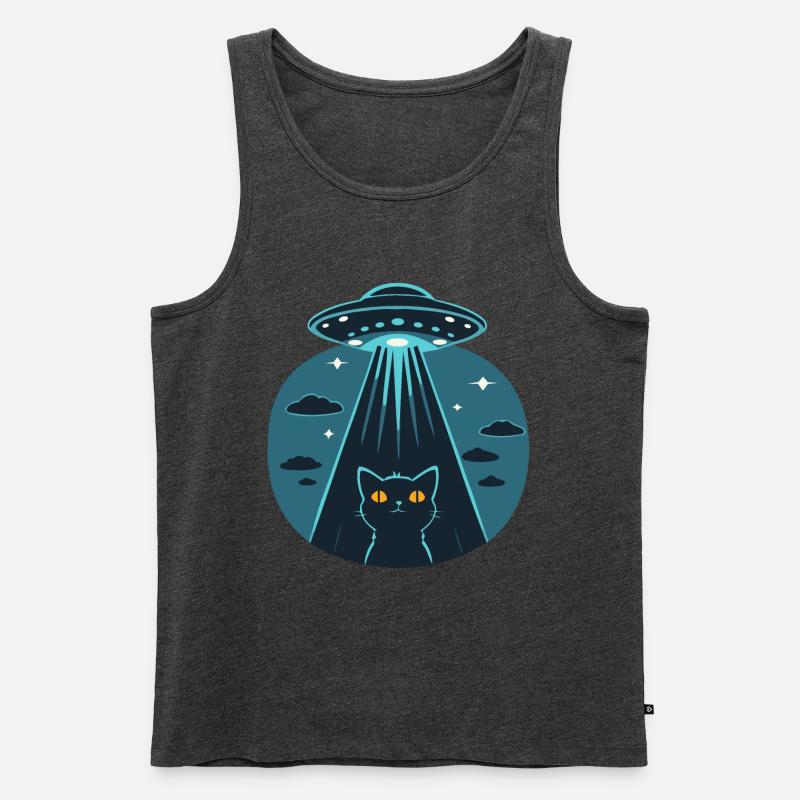 Witziges Ufo, Alien, Katze - Männer Premium Bio Tank Top - Anthrazit meliert