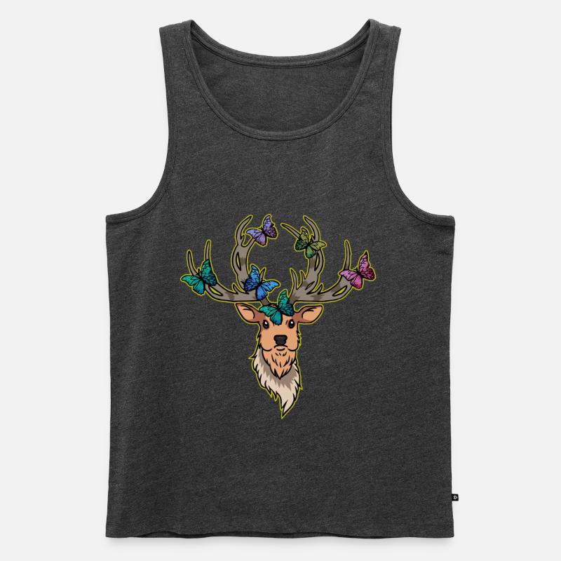 Hirsch Schmetterlinge Hirschkopf Frühling - Männer Premium Bio Tank Top - Anthrazit meliert