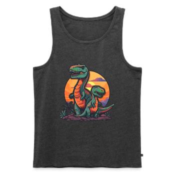 Dinosaure Papa Dino Père Fils Vintage Rétro - Débardeur bio Premium Homme - anthracite chiné - Devant - AI Model Male 178 light (178cm)