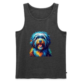 Puli Chien Race Coloré Aquarelle Dessin Animé Kawaii - Débardeur bio Premium Homme - anthracite chiné - Devant - Michal (187cm)