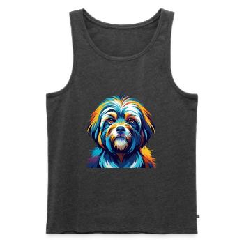 Tibetische Kyi Apso Hunderasse Bunte Karikatur Kawaii - Männer Premium Bio Tank Top - Anthrazit meliert - Vorne - Michal (187cm)