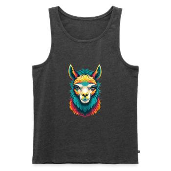 Alpaka Niedliches Kawaii Cartoon Clipart Tier Gesicht - Männer Premium Bio Tank Top - Anthrazit meliert - Vorne - Michal (187cm)