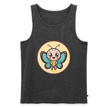 papillon kawaii dessin animé personnage animal visage d’animal - Débardeur bio Premium Homme - anthracite chiné - Devant - Michal (187cm)