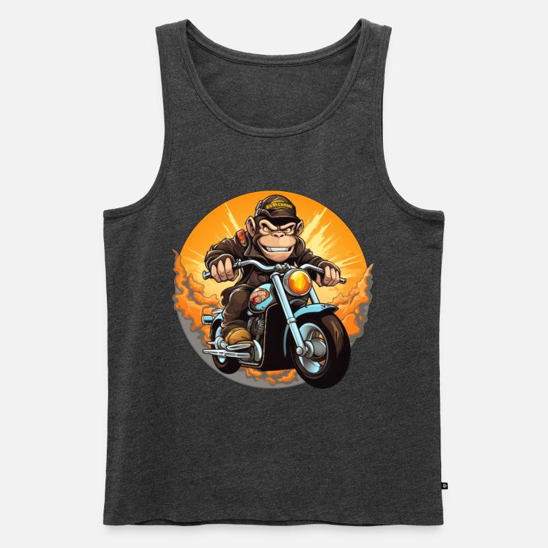 Affe Motorrad / Motorradfahrer Affen - Männer Premium Bio Tank Top - Anthrazit meliert