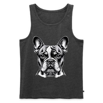 Tête de bouledogue français - Débardeur bio Premium Homme - anthracite chiné - Devant - Michal (187cm)