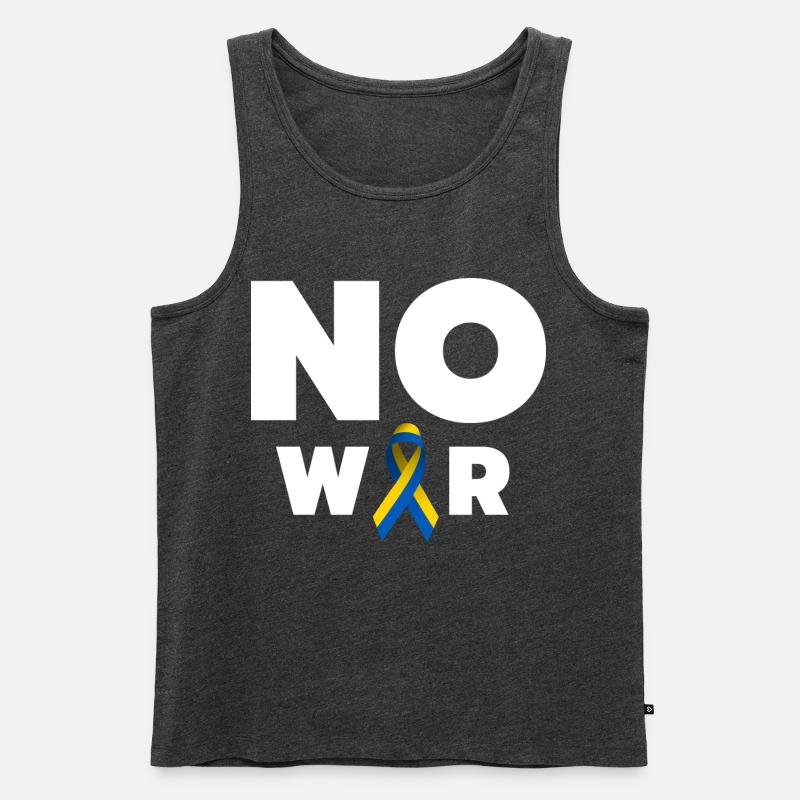 No War Text mit ukrainischer Solidaritätsschleife - Männer Premium Bio Tank Top - Anthrazit meliert