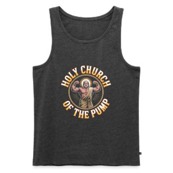 Hallowed be thy Gains - Funny Jesus Gym Meme - Men's Premium Organic Tank Top - heather anthracite - Front - Michal (187cm)