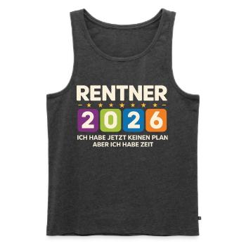 Retraités 2026 : Pas de plan, mais du temps - Débardeur bio Premium Homme - anthracite chiné - Devant - Michal (187cm)
