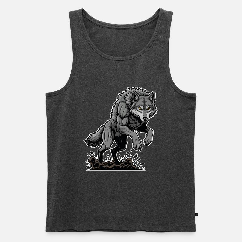 Werwolf Mighty Racing Maskottchen Wolf - Männer Premium Bio Tank Top - Anthrazit meliert