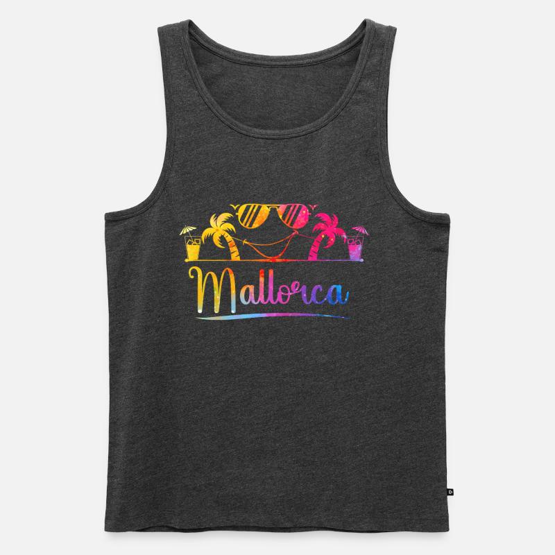 Mallorca Palmen Strand Grafik - Männer Premium Bio Tank Top - Anthrazit meliert
