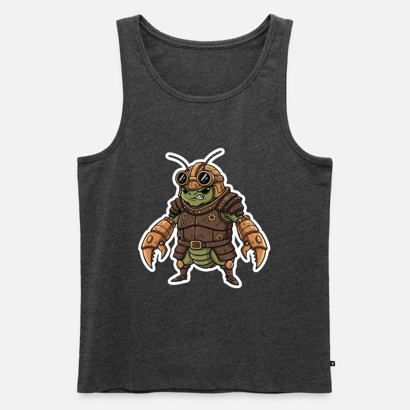 Steampunk-Krieger, gepanzerte Gottesanbeterin - Männer Premium Bio Tank Top - Anthrazit meliert