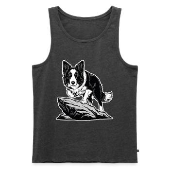 Hund Border Collie auf Rock Portrait Agility - Männer Premium Bio Tank Top - Anthrazit meliert - Vorne - AI Model Male 178 light (178cm)