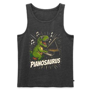 Spaßiger Pianist-Dinosaurier - Männer Premium Bio Tank Top - Anthrazit meliert - Vorne - AI Model Male 178 light (178cm)