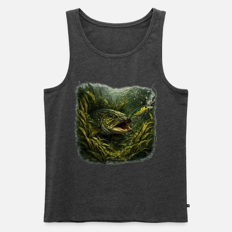 Hecht-Hinterhalt-Räuberfisch-Design - Männer Premium Bio Tank Top - Anthrazit meliert
