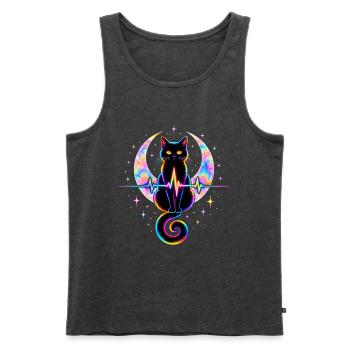 Minimalist Cat Heartbeat - Männer Premium Bio Tank Top - Anthrazit meliert - Vorne - Michal (187cm)