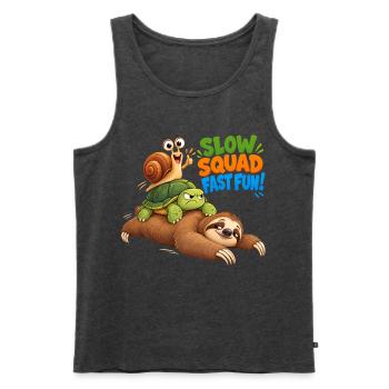 Slow Squad Fast Fun - Funny Slow Animals - Männer Premium Bio Tank Top - Anthrazit meliert - Vorne - Michal (187cm)