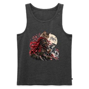 Samurai Katze Moonblade – Epische Fantasy Cat - Männer Premium Bio Tank Top - Anthrazit meliert - Vorne - Michal (187cm)