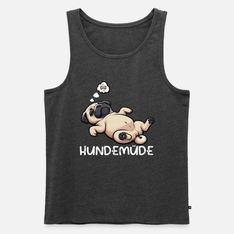 Hundemüde Mops Möpse Mopsbesitzer Mopsliebhaber - Männer Premium Bio Tank Top - Anthrazit meliert