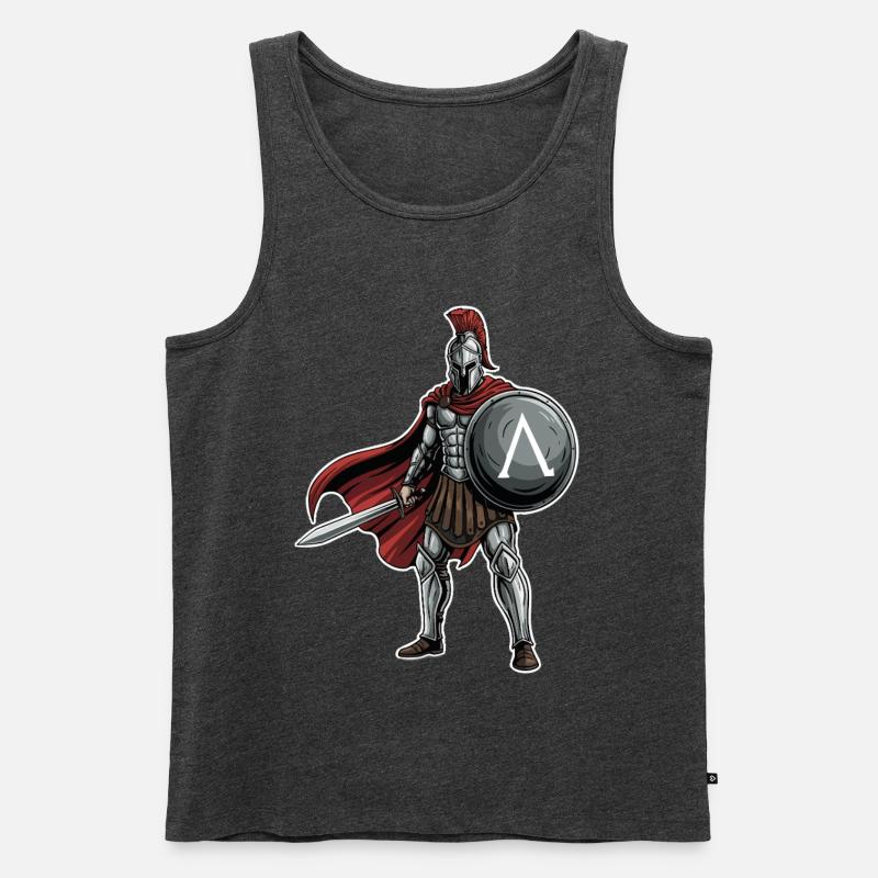 Hoplitisches Spartanisches Lambda-Schild-Schwert-Maskottchen - Männer Premium Bio Tank Top - Anthrazit meliert