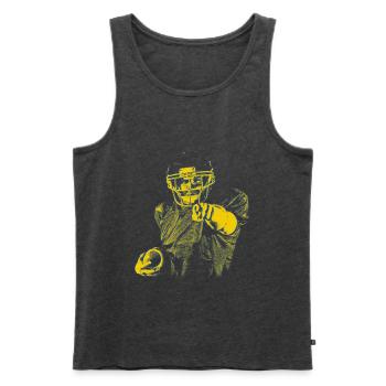 Index de la star du football jaune bleu - Débardeur bio Premium Homme - anthracite chiné - Devant - AI Model Male 178 light (178cm)