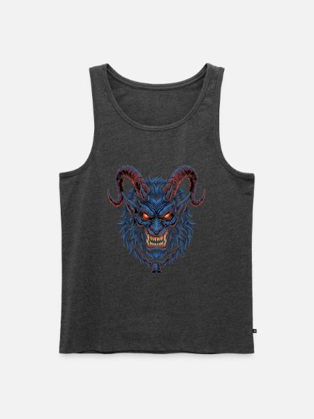 Blauer Dämonenkopf mit Hörnern - Männer Premium Bio Tank Top - Anthrazit meliert