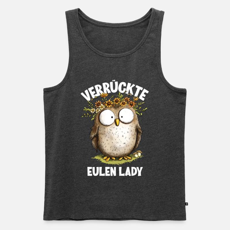 Eule mit Spruch Verrückte Eulen Lady - Männer Premium Bio Tank Top - Anthrazit meliert