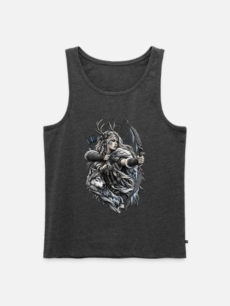 Wikinger Bogenschützin mit Wolf – Noventra - Männer Premium Bio Tank Top - Anthrazit meliert