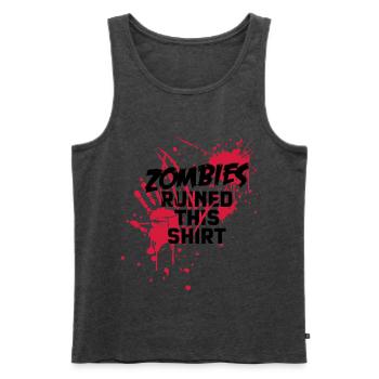 zombies runied this shirt - zombie blutflecken - Männer Premium Bio Tank Top - Anthrazit meliert - Vorne - AI Model Male 178 light (178cm)