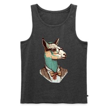 Lama Nerd mit Brille und Anzug - Männer Premium Bio Tank Top - Anthrazit meliert - Vorne - AI Model Male 178 light (178cm)