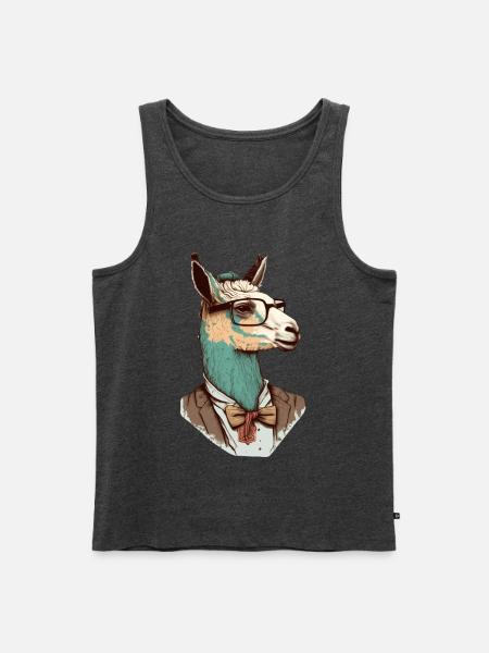 Lama nerd with glasses and suit - Men's Premium Organic Tank Top - heather anthracite