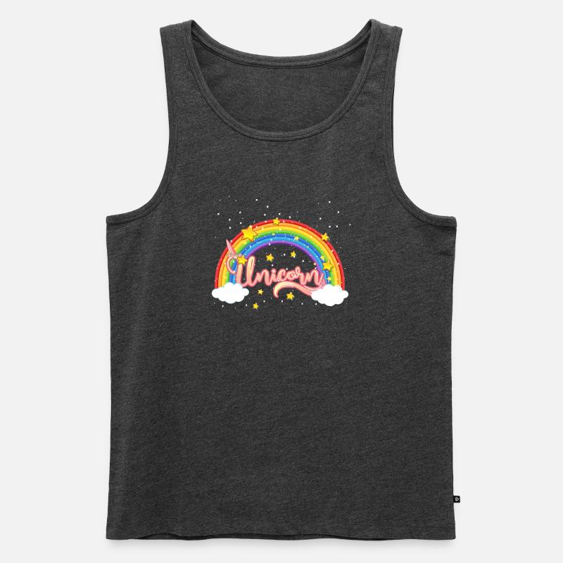 Bunter Regenbogen mit Einhornschriftzug - Männer Premium Bio Tank Top - Anthrazit meliert