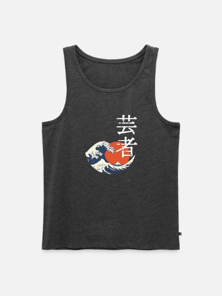 Kanji-Welle und rote Sonne - Männer Premium Bio Tank Top - Anthrazit meliert