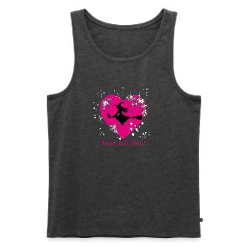 Hexe mit Herz Motiv - Männer Premium Bio Tank Top - Anthrazit meliert - Vorne - Michal (187cm)