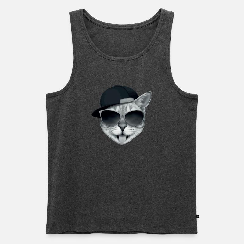 Coole Katze mit Kappe – lustiges Kätzchen mit Sonnenbrille - Männer Premium Bio Tank Top - Anthrazit meliert