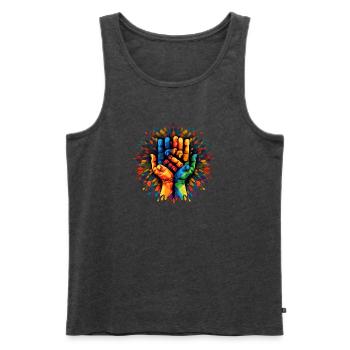 Sharing is Caring - Community - Helping Hand - Men's Premium Organic Tank Top - heather anthracite - Front - AI Model Male 178 light (178cm)