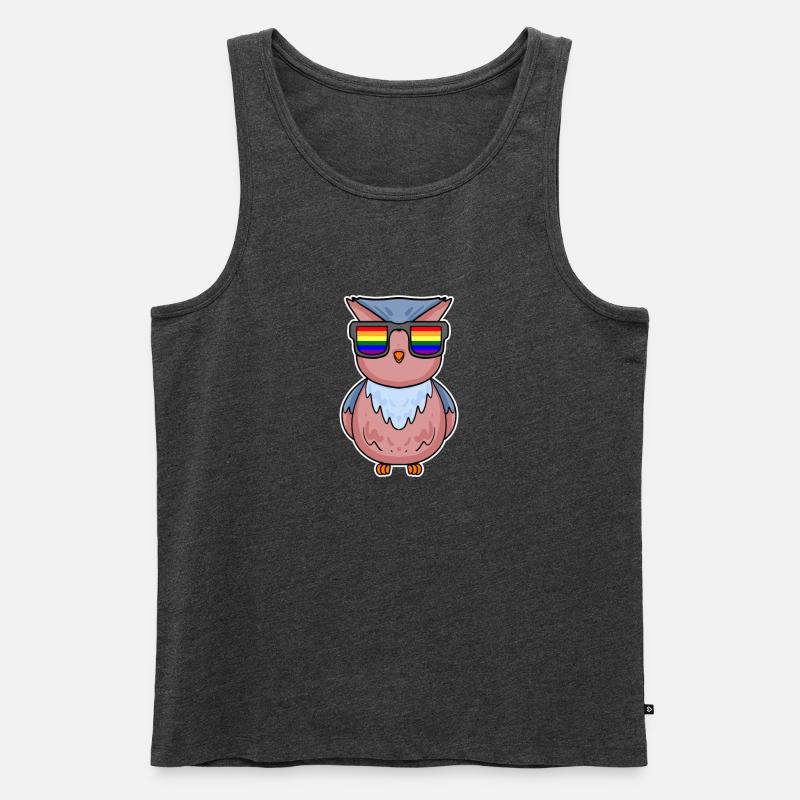 Regenbogen - Eule mit Brille - Männer Premium Bio Tank Top - Anthrazit meliert
