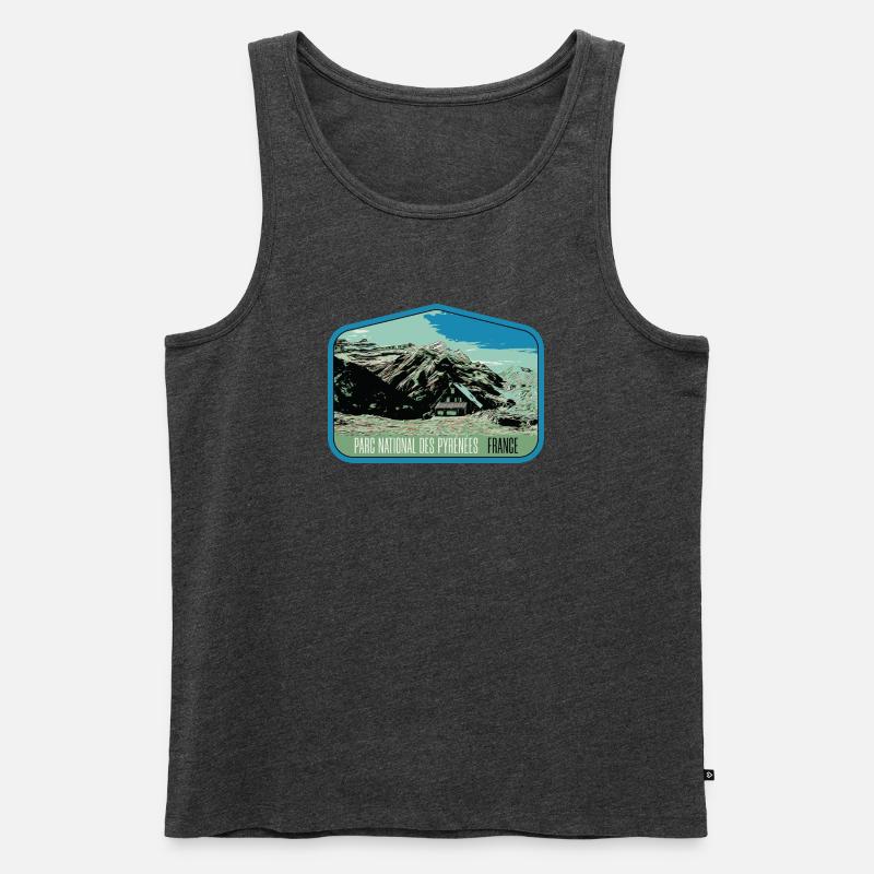 Pyrenäen-Landschafts-Wappenschild: Authentische Natur - Männer Premium Bio Tank Top - Anthrazit meliert