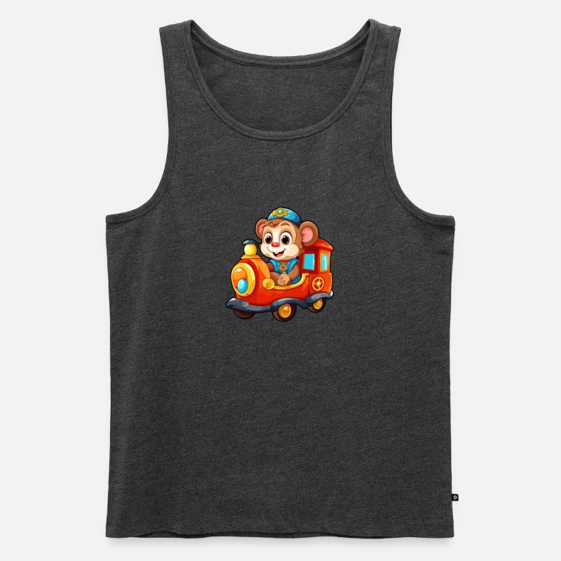 Affe Eisenbahn Schimpanse Affe fährt Eisenbahn - Männer Premium Bio Tank Top - Anthrazit meliert