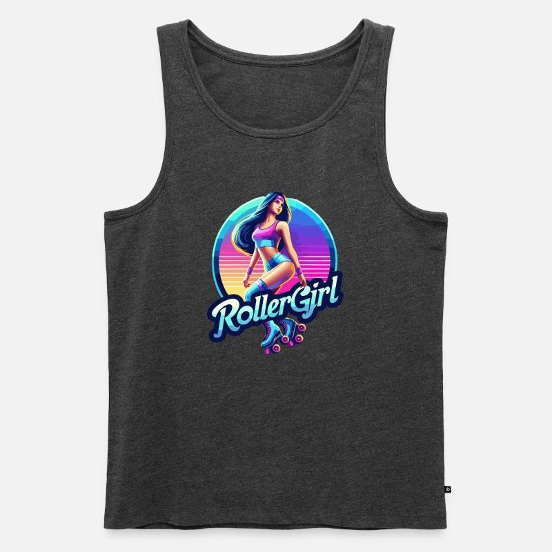 Lebendige Retro-Roller-Mädchen-Illustration - Männer Premium Bio Tank Top - Anthrazit meliert