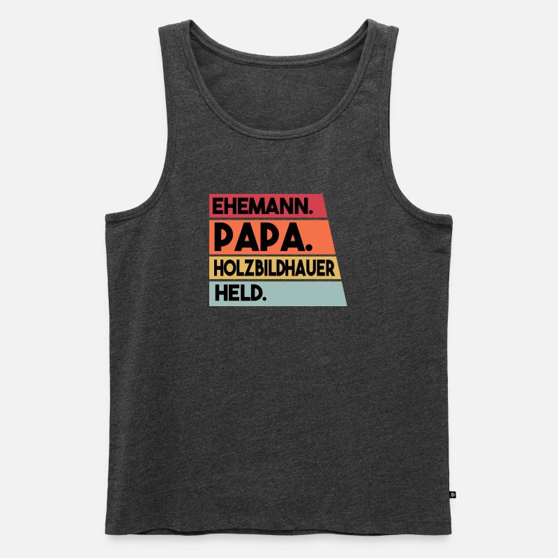 Ehemann Papa Holzbildhauer Held - Männer Premium Bio Tank Top - Anthrazit meliert
