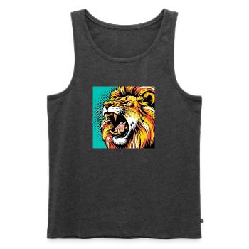 Lion Pop Art - Débardeur bio Premium Homme - anthracite chiné - Devant - AI Model Male 178 light (178cm)