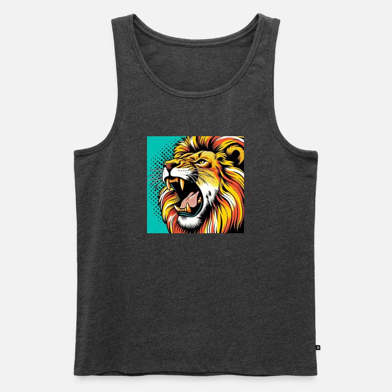 Löwe Pop Art - Männer Premium Bio Tank Top - Anthrazit meliert