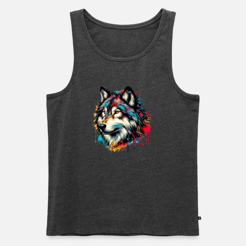 Wolf - Männer Premium Bio Tank Top - Anthrazit meliert