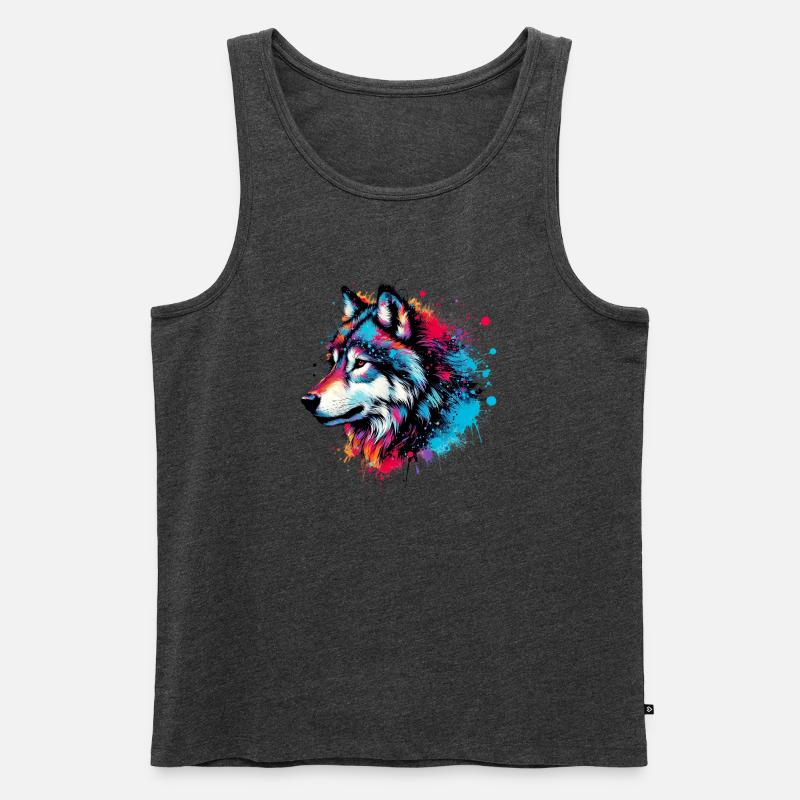 Wolf - Männer Premium Bio Tank Top - Anthrazit meliert