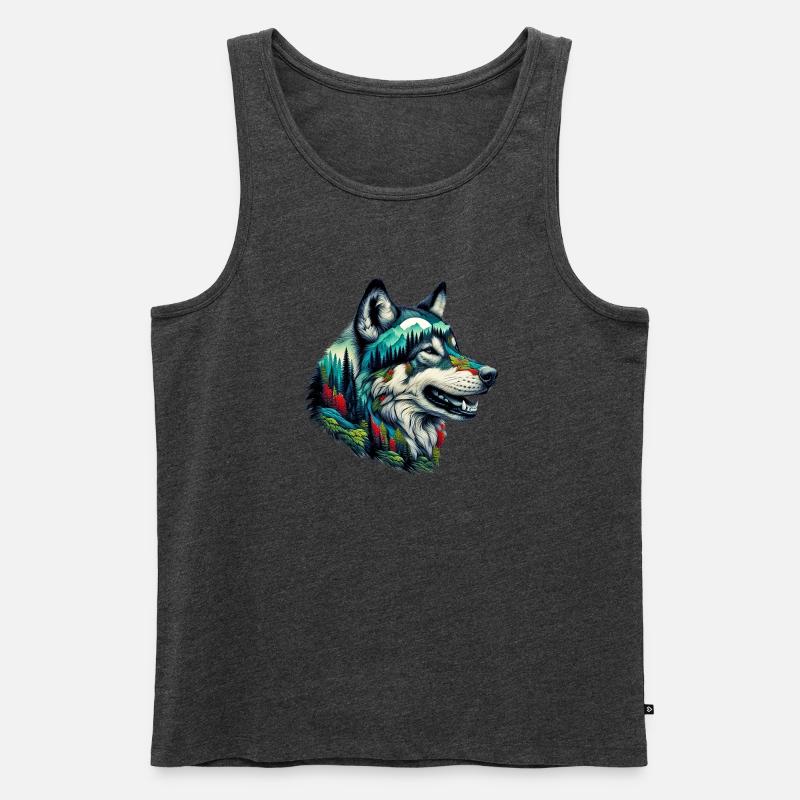 Wolf - Männer Premium Bio Tank Top - Anthrazit meliert